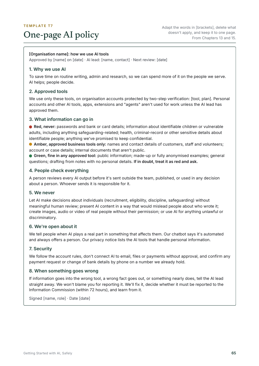 Sample page: a one-page AI policy template