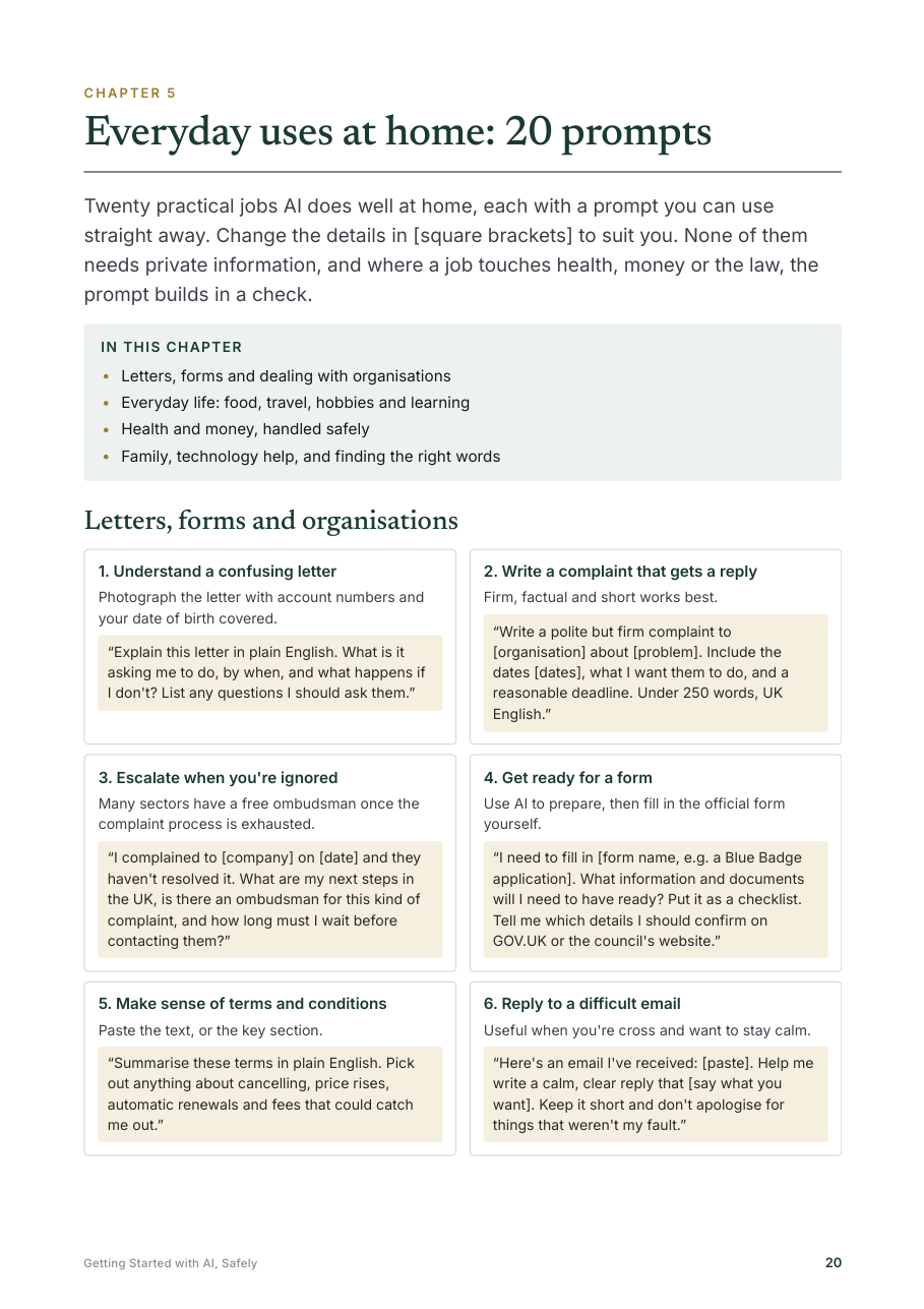 Sample page: everyday prompts for home